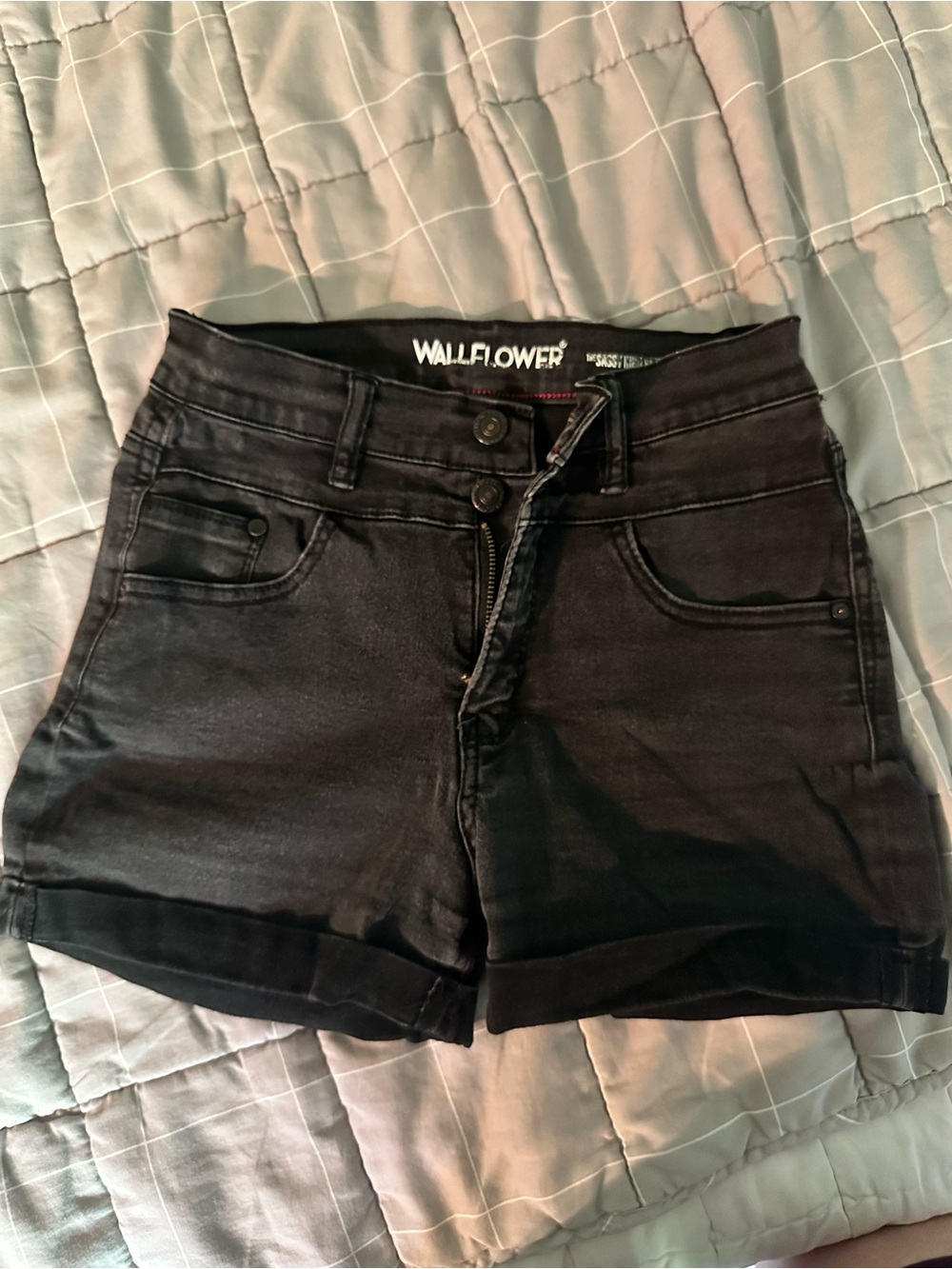 Wallflower Black Cuffed Denim Shorts